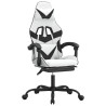 Silla gaming con reposapiés cuero sintético blanco negro 2