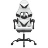 Silla gaming con reposapiés cuero sintético blanco negro 3