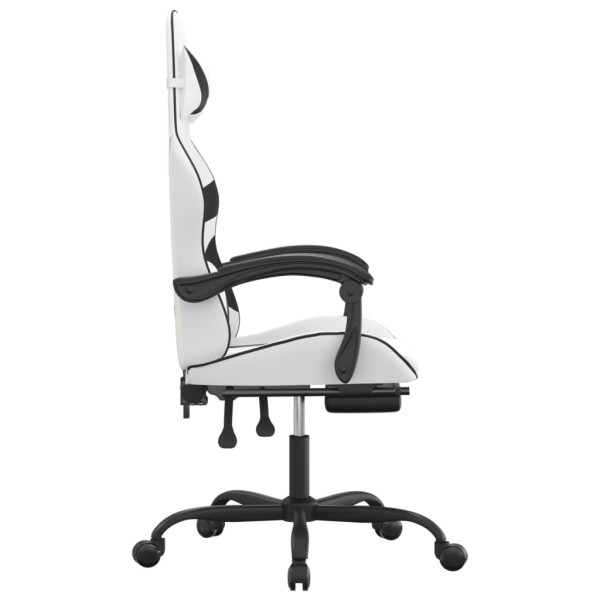 Silla gaming con reposapiés cuero sintético blanco negro M 4