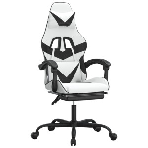 Silla gaming giratoria reposapiés cuero sintético blanco negro H