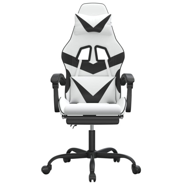 Silla gaming giratoria reposapiés cuero sintético blanco negro M 3