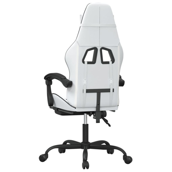 Silla gaming giratoria reposapiés cuero sintético blanco negro M 5