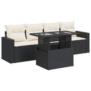 Set de muebles de jardín 5 pzas y cojines ratán sintético negro H