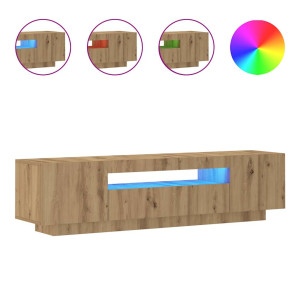 Mueble de TV luces LED madera roble artisan 160x35x40 cm H