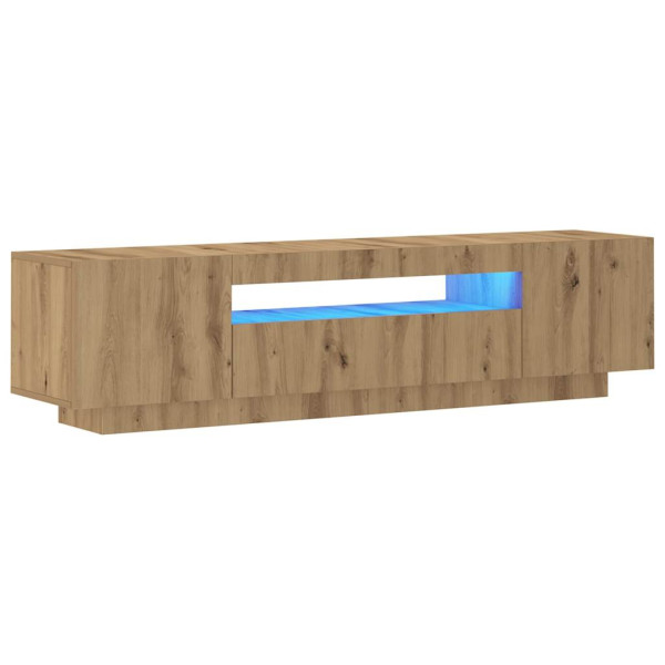 Mueble de TV luces LED madera roble artisan 160x35x40 cm M 3