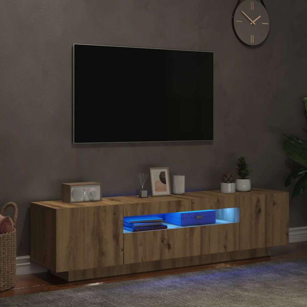 Mueble de TV luces LED madera roble artisan 160x35x40 cm M 5