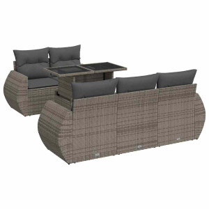 Set de muebles de jardín 6 pzas y cojines ratán sintético gris H