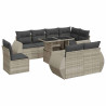 Set muebles jardín 9 pzas y cojines ratán sintético gris claro 2