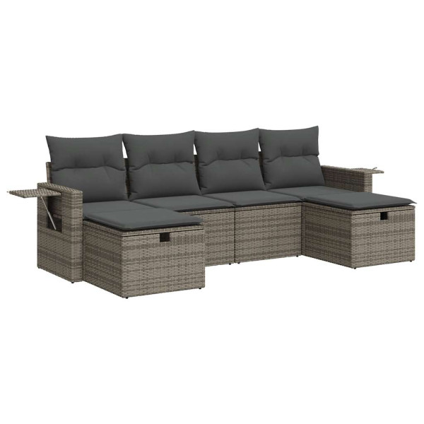 Set de muebles de jardín 6 pzas y cojines ratán sintético gris M 2