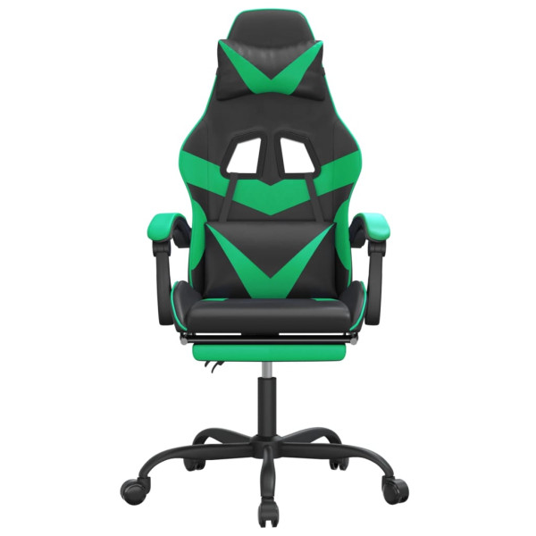 Silla gaming giratoria y reposapiés cuero sintético negro verde M 3