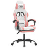 Silla gaming con reposapiés cuero sintético blanco y rosa 2