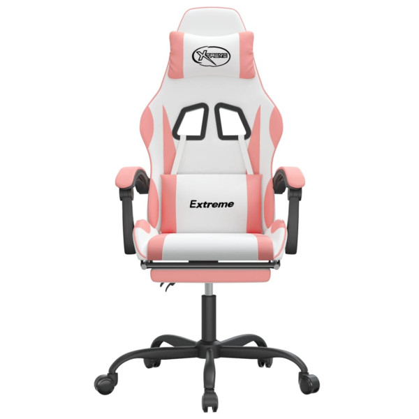 Silla gaming con reposapiés cuero sintético blanco y rosa M 3