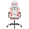 Silla gaming con reposapiés cuero sintético blanco y rosa 3