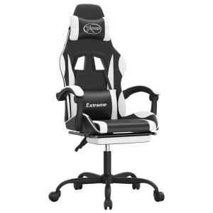 Silla gaming giratoria reposapiés cuero sintético negro blanco H