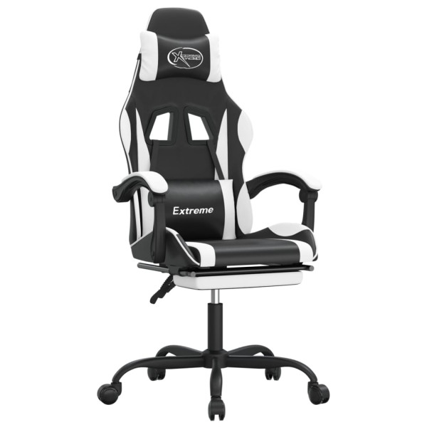 Silla gaming giratoria reposapiés cuero sintético negro blanco M 2