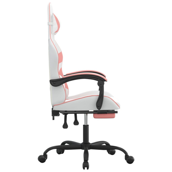 Silla gaming giratoria y reposapiés cuero sintético blanco rosa M 3