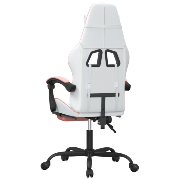 Cadeira gaming giratória c/ apoio pés couro artif. branco/rosa M 4