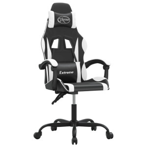 Silla gaming giratoria cuero sintético negro y blanco H