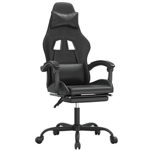 Silla gaming giratoria y reposapiés cuero sintético negro H
