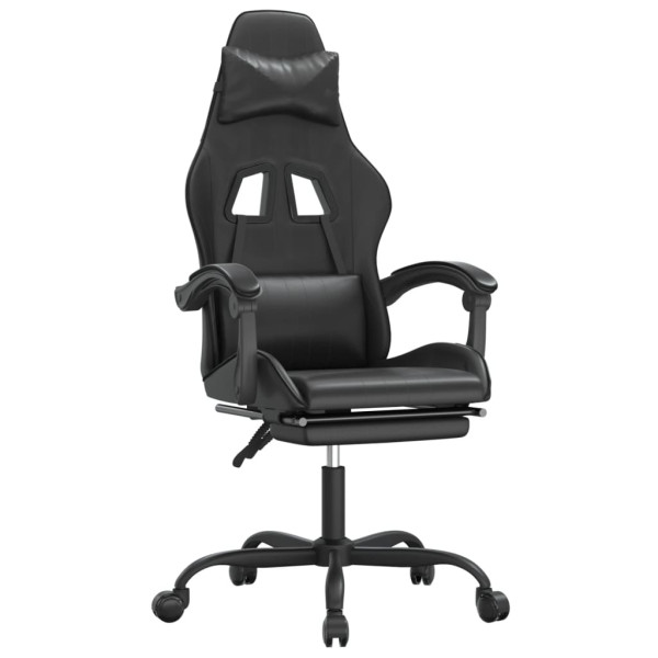 Silla gaming giratoria y reposapiés cuero sintético negro M 2
