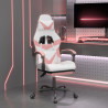 Silla gaming con reposapiés cuero sintético blanco y rosa 1