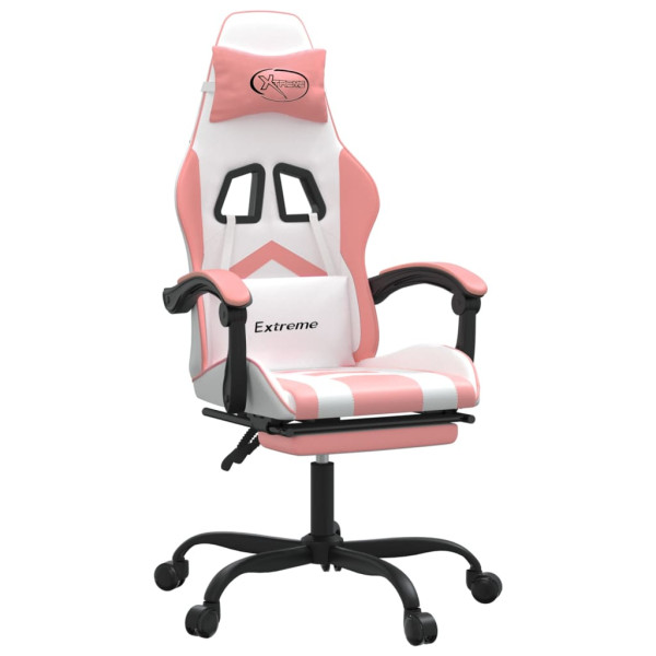 Silla gaming con reposapiés cuero sintético blanco y rosa M 2