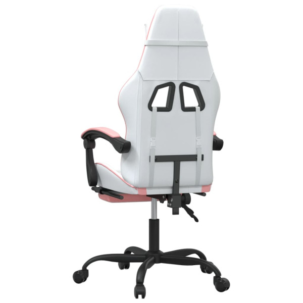 Silla gaming con reposapiés cuero sintético blanco y rosa M 5
