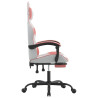 Silla gaming giratoria y reposapiés cuero sintético blanco rosa 4