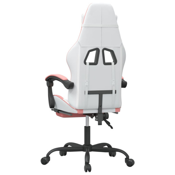 Cadeira gaming giratória c/ apoio pés couro artif. branco/rosa M 5