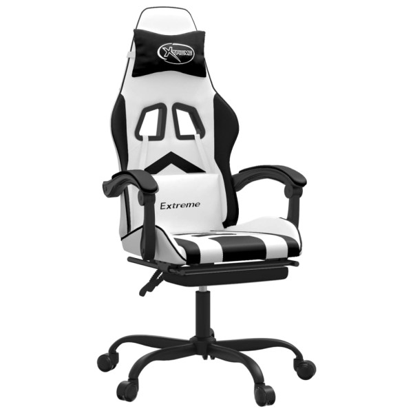 Silla gaming giratoria reposapiés cuero sintético blanco negro M 2
