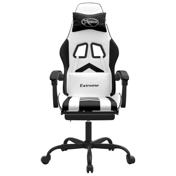 Silla gaming giratoria reposapiés cuero sintético blanco negro M 3
