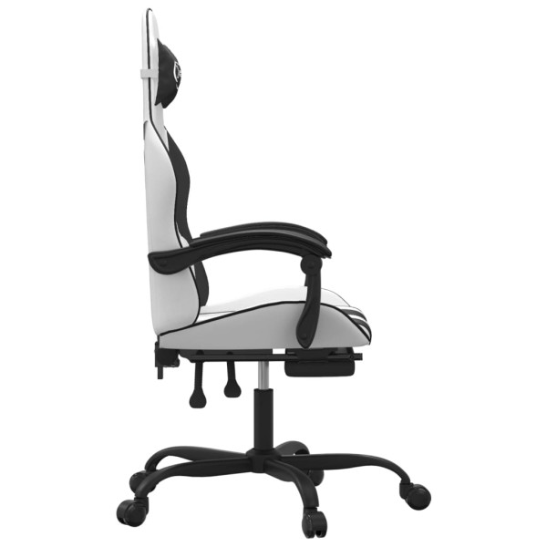 Silla gaming giratoria reposapiés cuero sintético blanco negro M 4