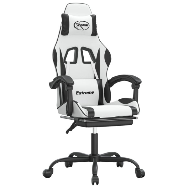Silla gaming con reposapiés cuero sintético blanco negro M 2