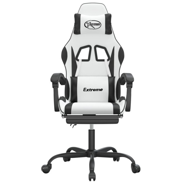 Silla gaming con reposapiés cuero sintético blanco negro M 3