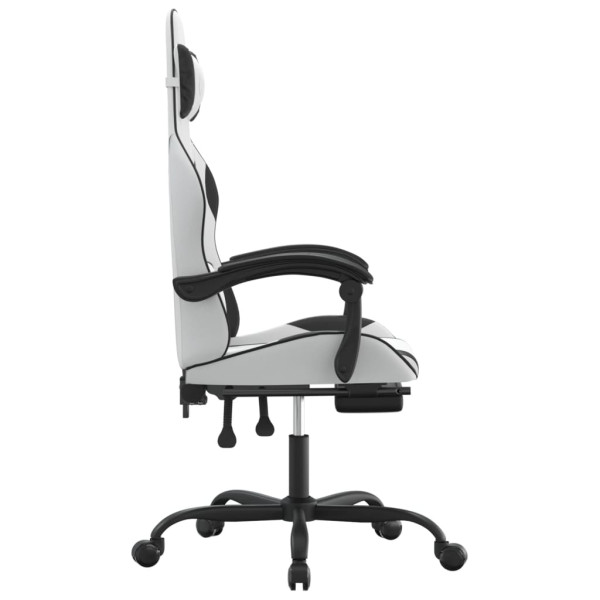 Silla gaming con reposapiés cuero sintético blanco negro M 4