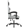 Silla gaming con reposapiés cuero sintético blanco negro 4