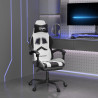 Silla gaming con reposapiés cuero sintético blanco negro 1