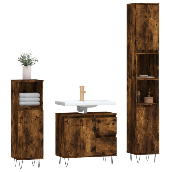 Set de muebles baño 3 pzas madera contrachapada roble ahumado M 3