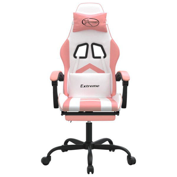Silla gaming giratoria y reposapiés cuero sintético blanco rosa M 3