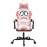 Silla gaming giratoria y reposapiés cuero sintético blanco rosa 3
