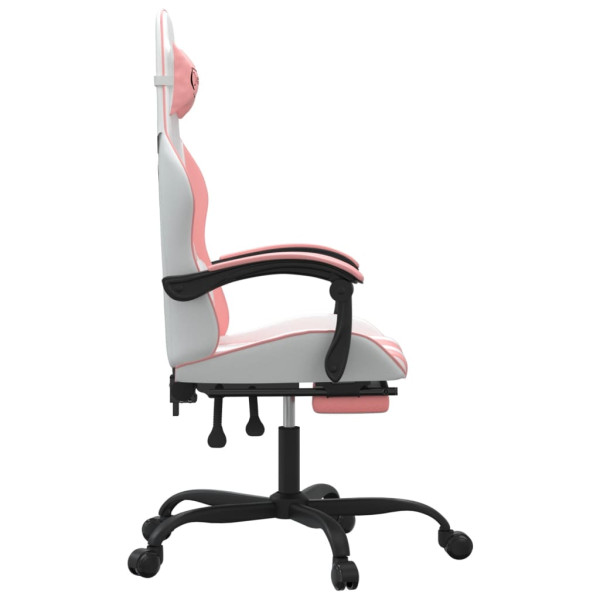 Silla gaming giratoria y reposapiés cuero sintético blanco rosa M 4