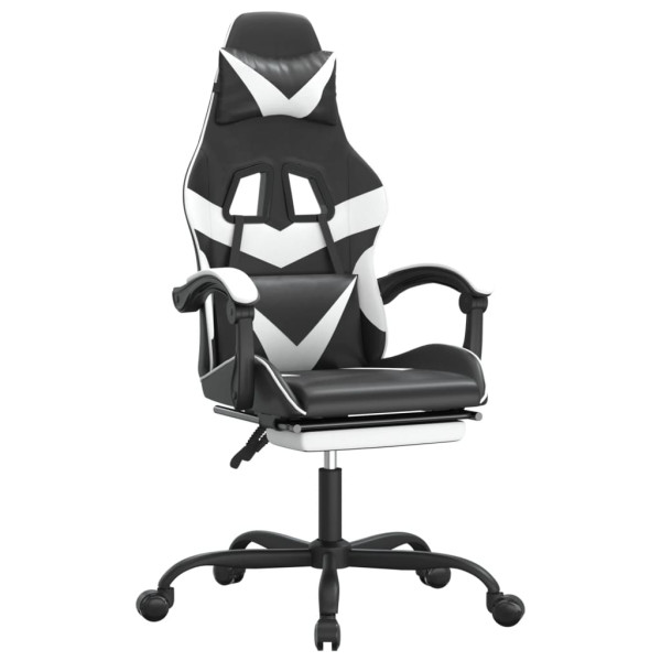 Silla gaming con reposapiés cuero sintético negro blanco M 2