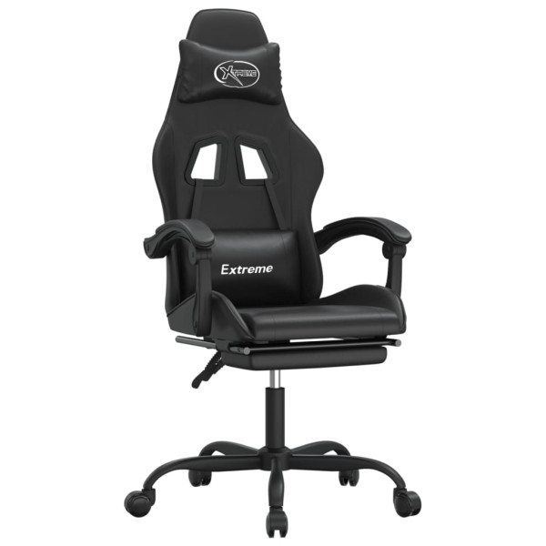 Silla gaming giratoria y reposapiés cuero sintético negro M 2