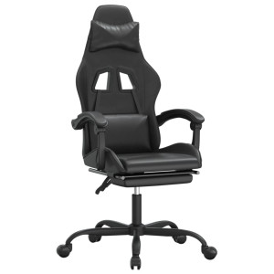 Silla gaming giratoria y reposapiés cuero sintético negro H