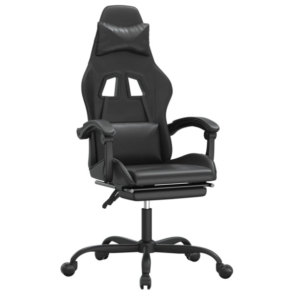 Silla gaming giratoria y reposapiés cuero sintético negro M 2