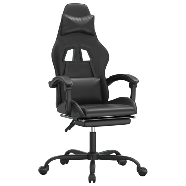 Silla gaming con reposapiés cuero sintético negro M 2