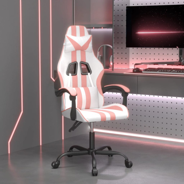 Silla gaming giratoria cuero sintético blanco y rosa D