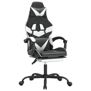 Silla gaming giratoria reposapiés cuero sintético negro blanco H