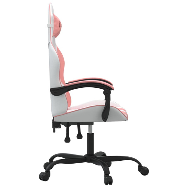 Silla jogos giratória couro sintético branco e rosa M 4