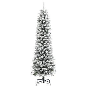 Árbol de Navidad artificial estrecho con nieve PVC y PE 180 cm H